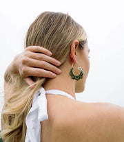 Nisha Lotus Hoop Earrings - Gold, Black - Fluent Trends