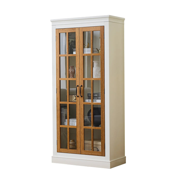 Rustic Style Display Curio Cabinet with Lattice Window Doors - Fluent Trends