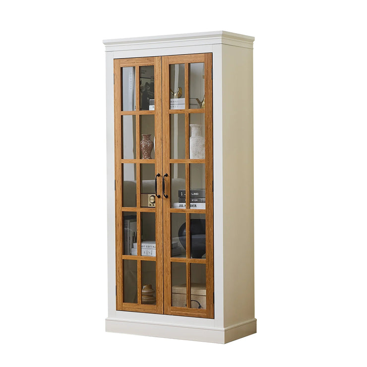 Rustic Style Display Curio Cabinet with Lattice Window Doors - Fluent Trends