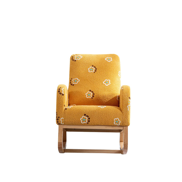 Modern Nursery Rocking Chair Mid Century Accent with Side Pocket Mustard Boucle Upholstered High Back - Fluent Trends