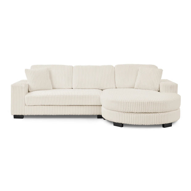 Modern Corduroy Tufted Sleeper Sectional Sofa - Modular L-Shape, Beige - Fluent Trends