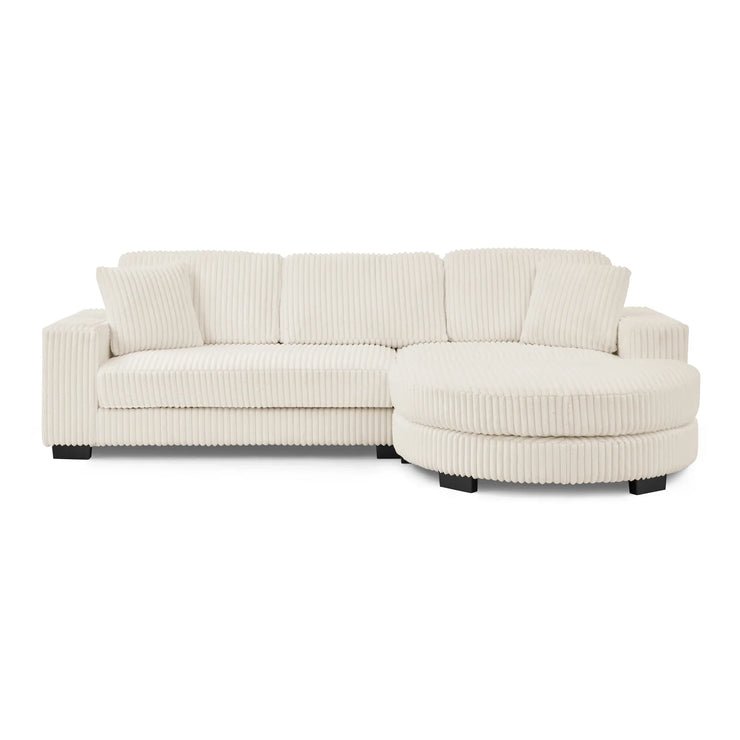 Modern Corduroy Tufted Sleeper Sectional Sofa - Modular L-Shape, Beige - Fluent Trends
