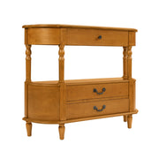 Retro Curved Wood Console Table with 3 Drawers, 43'' Entry Table with Storage Shelf, Sofa Table Behind Couch with Solid Wood Legs for Living Room Hallway, Brown - Fluent Trends