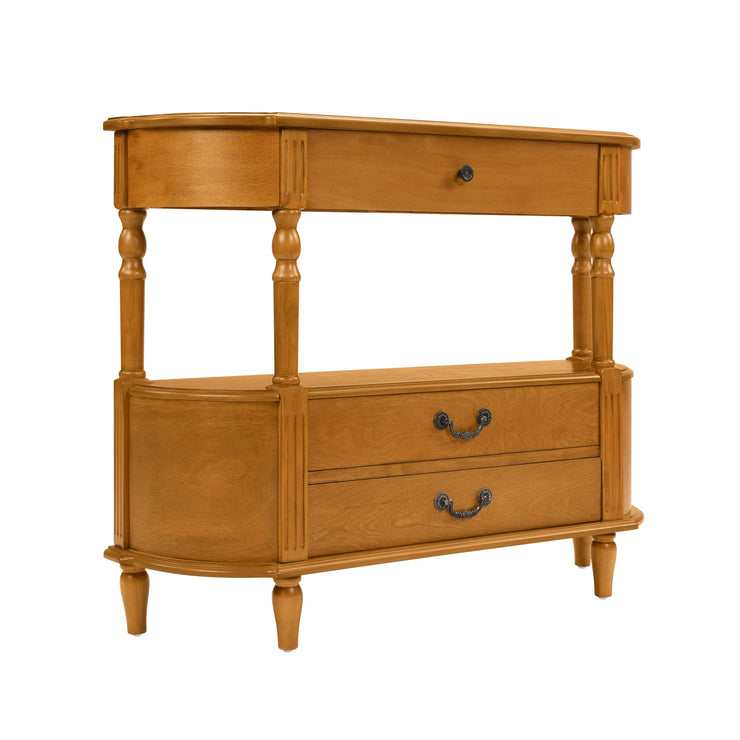 Retro Curved Wood Console Table with 3 Drawers, 43'' Entry Table with Storage Shelf, Sofa Table Behind Couch with Solid Wood Legs for Living Room Hallway, Brown - Fluent Trends