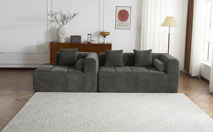 Modern Grey Modular Sectional Sofa with Deep Seating and Side Pockets in Chenille Fabric - Fluent Trends