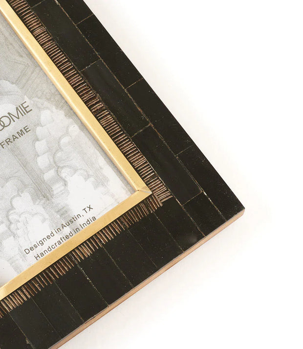 Andhera 4x6 Black Picture Frame - Hand Carved Horn, Brass Inlay - Fluent Trends