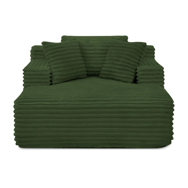 Green Corduroy Chaise Lounge Sofa Bed - Modern Foam Cloud Couch for Living Room - Fluent Trends