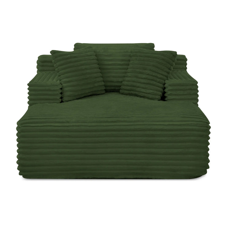 Green Corduroy Chaise Lounge Sofa Bed - Modern Foam Cloud Couch for Living Room - Fluent Trends