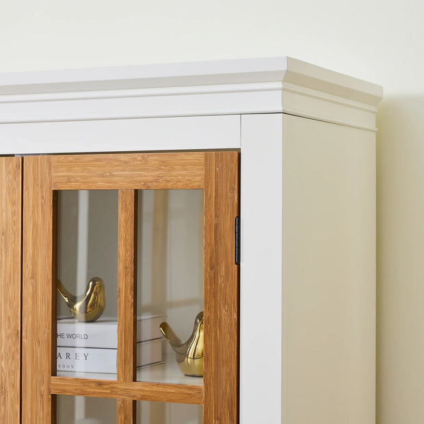 Rustic Style Display Curio Cabinet with Lattice Window Doors - Fluent Trends