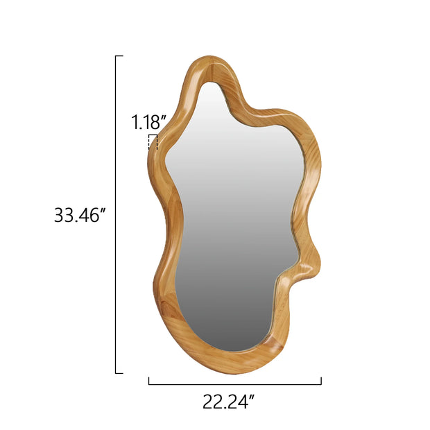 Irregular Wall Mirror with Natural Wood Frame - 33.46" x 22.24" - Fluent Trends