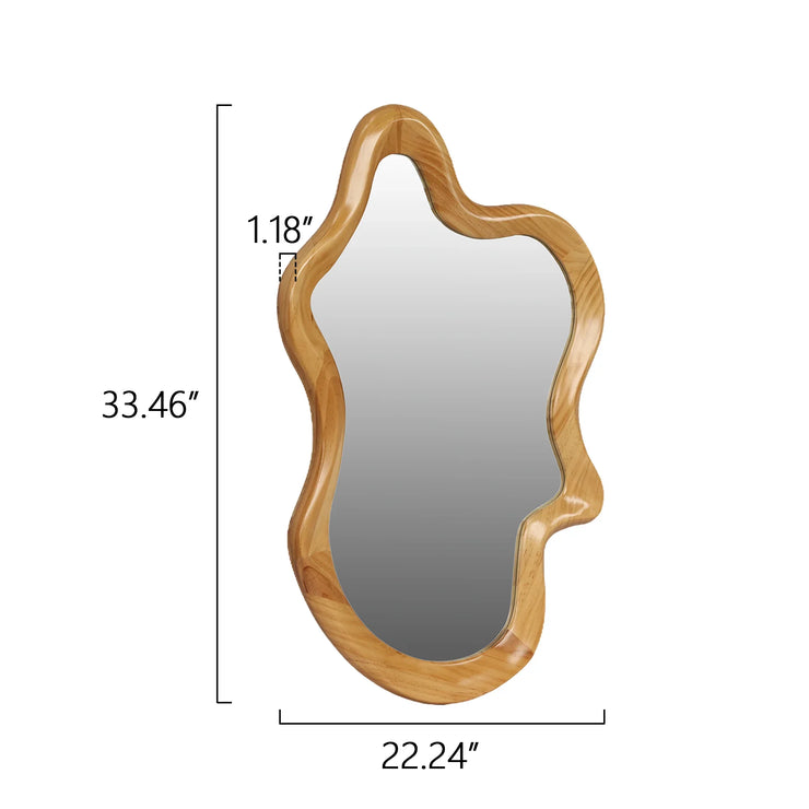 Irregular Wall Mirror with Natural Wood Frame - 33.46" x 22.24" - Fluent Trends