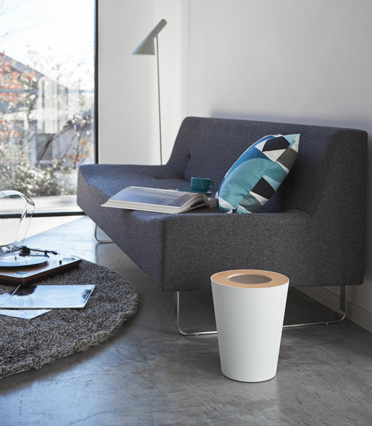 Trash Can - Round - Steel + Wood Yamazaki Home