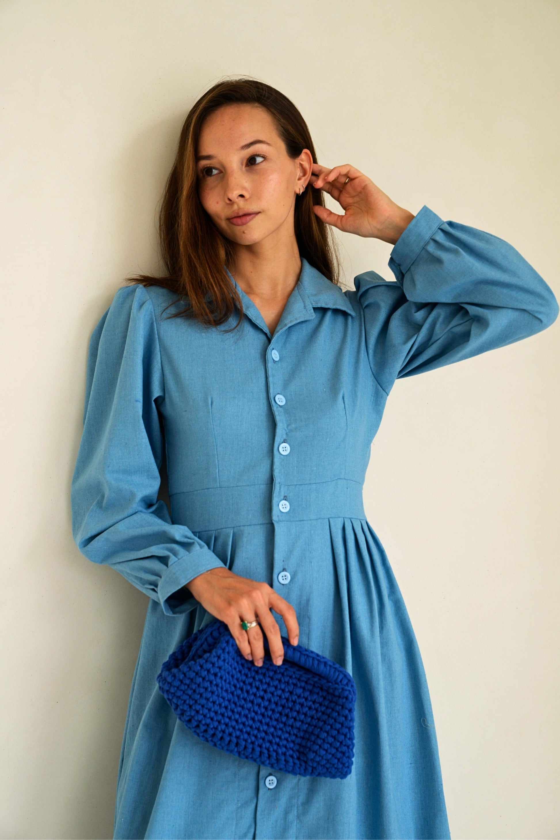Cali Top Handle Knit Clutch in Indigo Powered by People