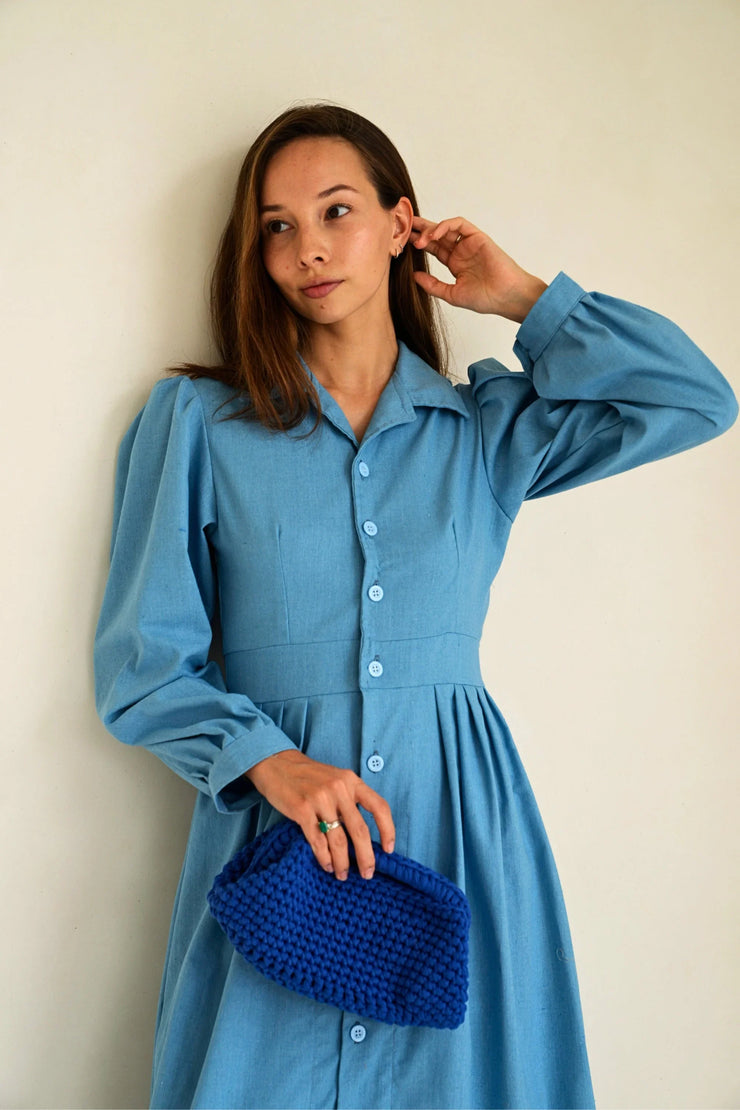 Cali Top Handle Knit Clutch in Indigo - Fluent Trends