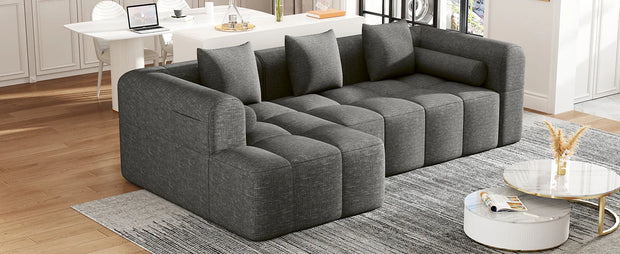 Modern Grey Modular Sectional Sofa with Deep Seating and Side Pockets in Chenille Fabric - Fluent Trends