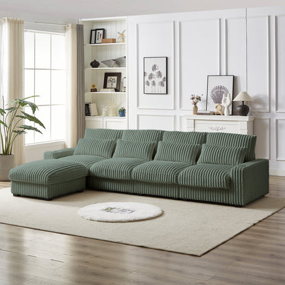 126-inch Corduroy With Cup Holder Super Large L-Shaped Sofa, Movable Footrest