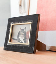 Andhera 4x6 Black Picture Frame - Hand Carved Horn, Brass Inlay - Fluent Trends