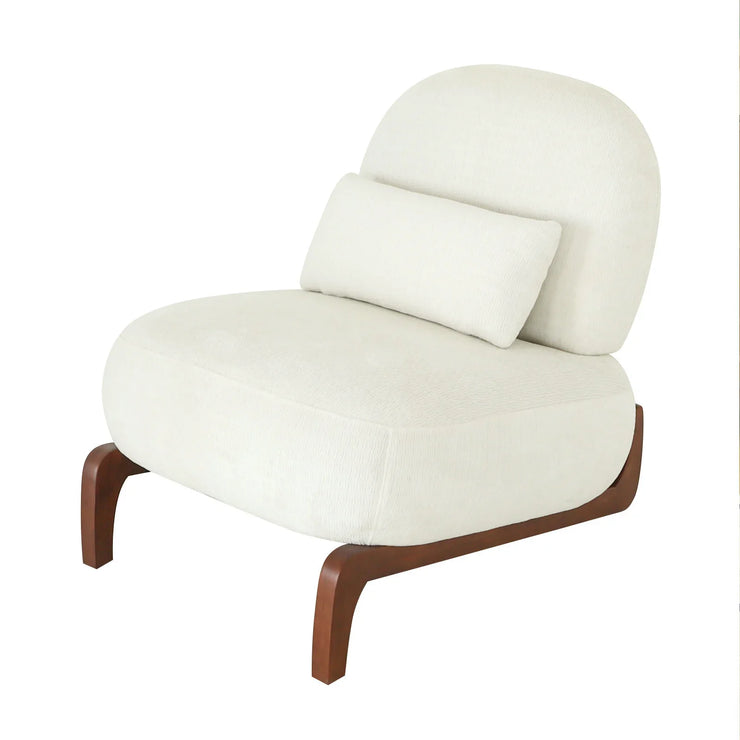 Modern White Velvet Armless Accent Chair with Solid Wood Legs - Fluent Trends
