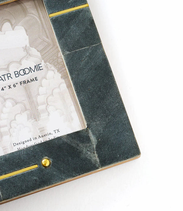 Sammita 4x6 Black Picture Frame - Carved Marble Brass Inlay - Fluent Trends