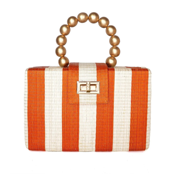 The Louisa Orange & Cream Stripe Woven Straw Clutch Bag - Fluent Trends