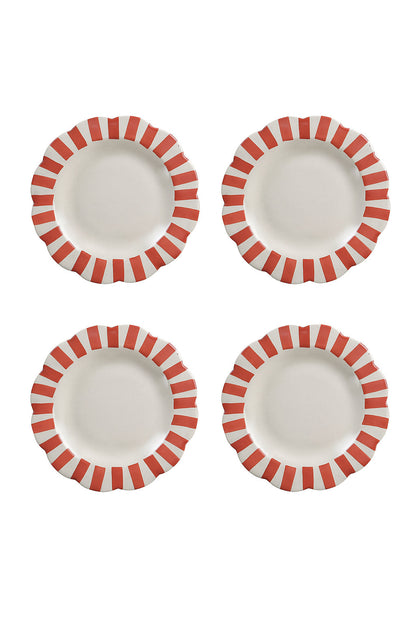 Ceramic Stripe Dinner Plate,  Red- 10 x 10 x 1.25 Inches ( Set of 4 )