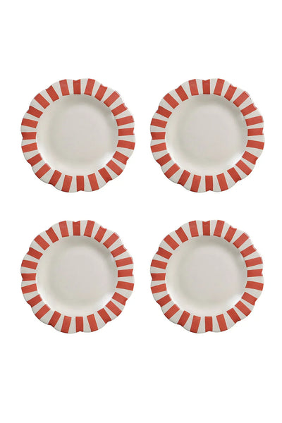 Ceramic Stripe Dinner Plate, Red- 10 x 10 x 1.25 Inches ( Set of 4 ) - Fluent Trends Dinner Plates