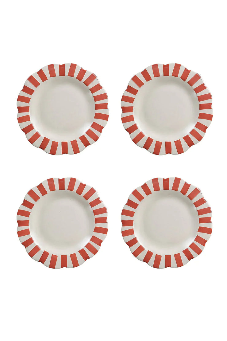 Ceramic Stripe Dinner Plate, Red- 10 x 10 x 1.25 Inches ( Set of 4 ) - Fluent Trends Dinner Plates