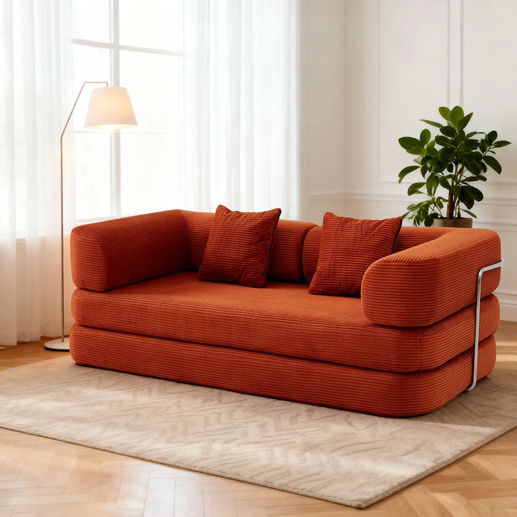 Red Corduroy 5-in-1 Modular Floor Sofa Sleeper Bed, No Assembly - Fluent Trends