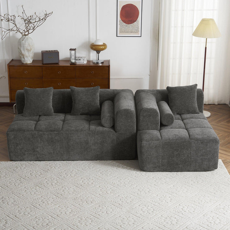 Modern Grey Modular Sectional Sofa with Deep Seating and Side Pockets in Chenille Fabric - Fluent Trends