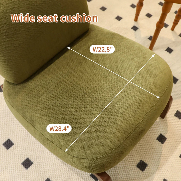 Modern Green Velvet Armless Accent Chair with Solid Wood Legs - Fluent Trends