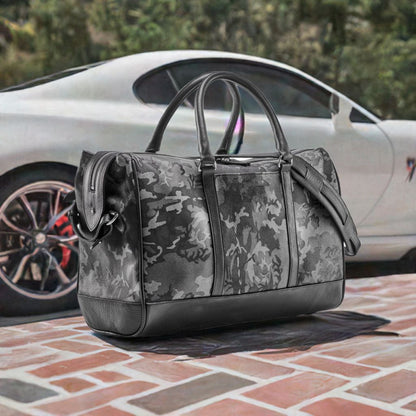Wanderlust Leather Weekender | Grey Camo