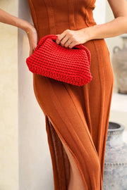 Cali Top Handle Knit Clutch in Tomato - Fluent Trends