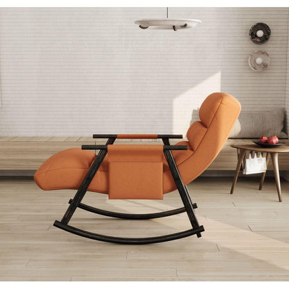 Casual folding rocking chair upholstered, lounge rocking chair adjustable high back and foot rest,side pockets placed in living room bedroom balcony Streamdale Furniture