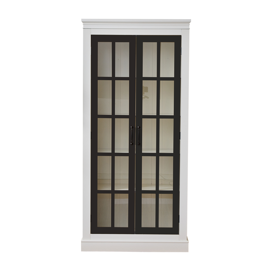 Rustic Style Display Curio Cabinet with Lattice Window Doors for Collectibles | White & Black