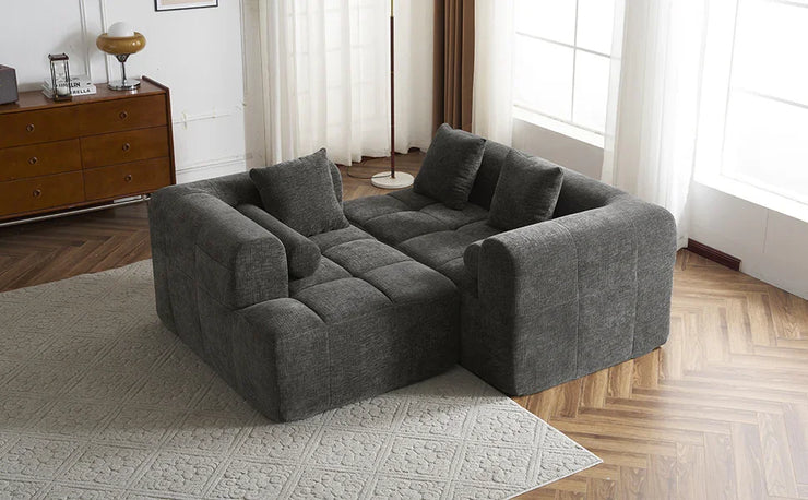 Modern Grey Modular Sectional Sofa with Deep Seating and Side Pockets in Chenille Fabric - Fluent Trends