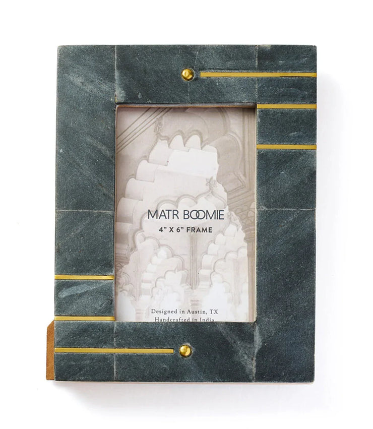Sammita 4x6 Black Picture Frame - Carved Marble Brass Inlay - Fluent Trends