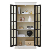 Rustic Style Display Curio Cabinet with Lattice Window Doors for Collectibles | White & Black - Fluent Trends