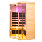 Deluxe Hemlock Far Infrared Corner Sauna Room with Glass Front for Two Persons - Fluent Trends