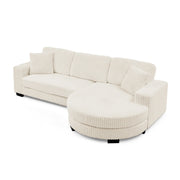 Modern Corduroy Tufted Sleeper Sectional Sofa - Modular L-Shape, Beige - Fluent Trends
