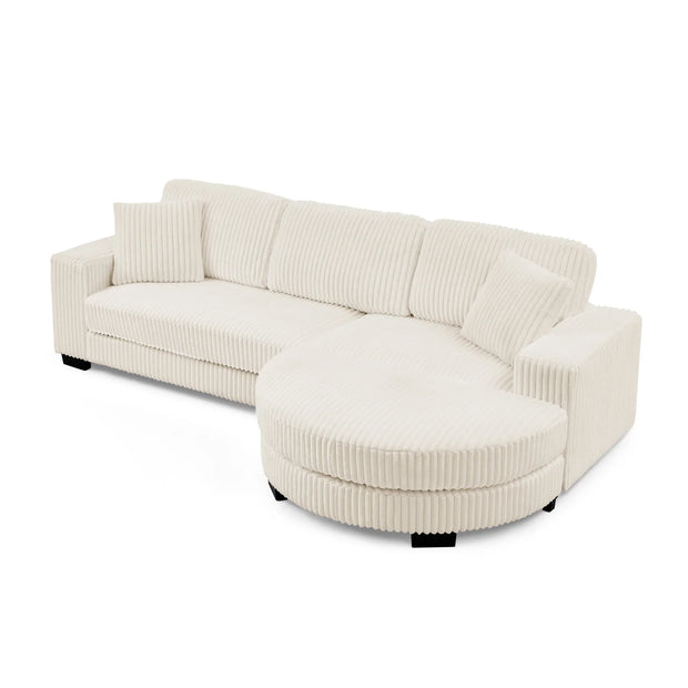 Modern Corduroy Tufted Sleeper Sectional Sofa - Modular L-Shape, Beige - Fluent Trends