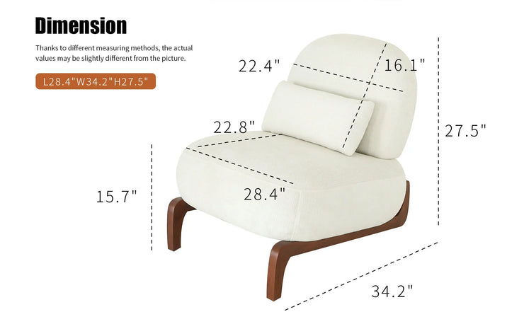 Modern White Velvet Armless Accent Chair with Solid Wood Legs - Fluent Trends