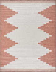Hauteloom Djugun Peach Fuzz indoor/outdoor rug with Aztec geometric pattern in peach and off-white for patio