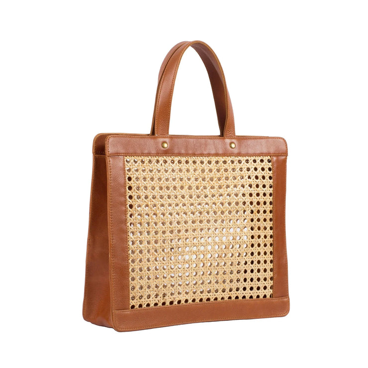 Classic Rattan and Leather Shoulder Tote - Fluent Trends