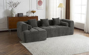 Modern Grey Modular Sectional Sofa with Deep Seating and Side Pockets in Chenille Fabric - Fluent Trends