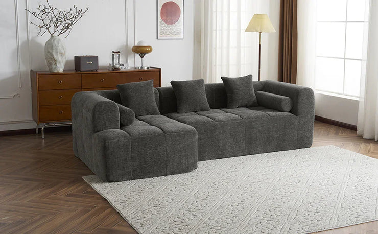 Modern Grey Modular Sectional Sofa with Deep Seating and Side Pockets in Chenille Fabric - Fluent Trends