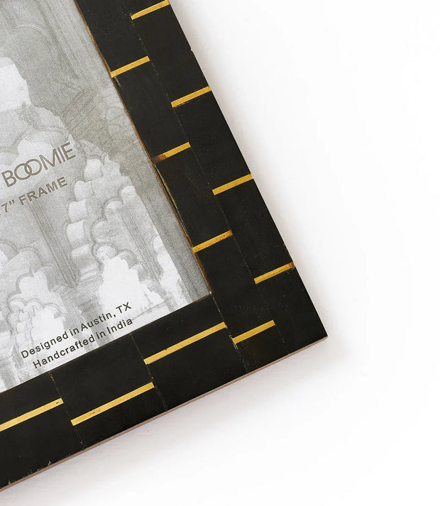 Andhera Dash 5x7 Black Picture Frame - Carved Horn, Brass - Fluent Trends