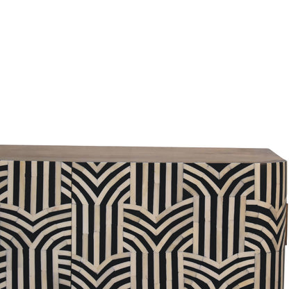 Solid Wood Bone Inlay Cabinet Edessa Design close-up geometric bone inlay doors mango wood top surface detail