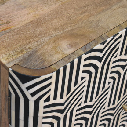 Solid Wood Bone Inlay Cabinet Edessa Design close-up geometric bone inlay pattern texture detail black and white