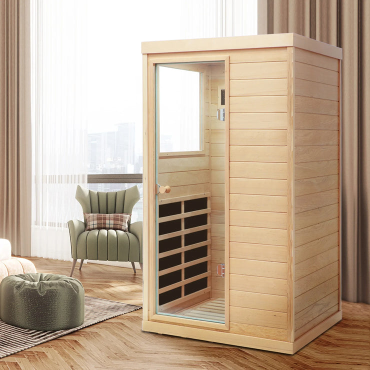 Natural Hemlock Wood | Mini One Person | Left Door Far Infrared Sauna - Fluent Trends
