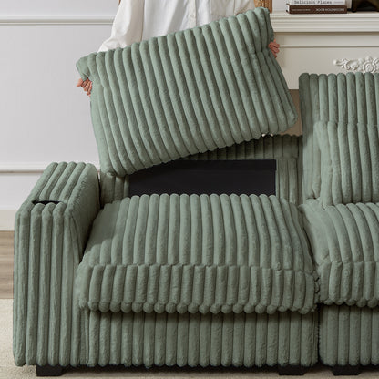 126-inch Corduroy With Cup Holder Super Large L-Shaped Sofa, Movable Footrest